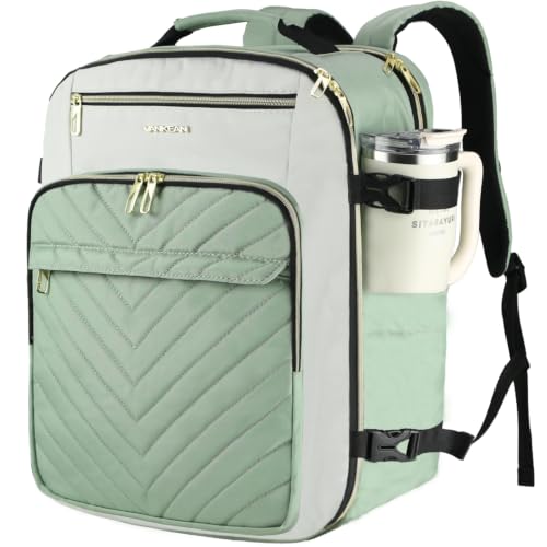 VANKEAN 40L Water- Resistant Laptop Backpack for Women College - color: Beige/Light Green, size: 40L