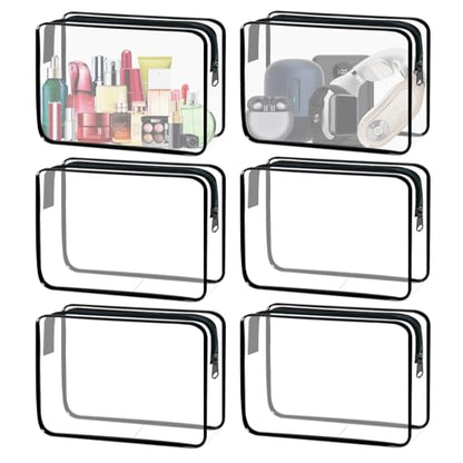 6 Pieces Clear Cosmetics Bag Bulk, TSA Approved Toiletry Bag for Travel, Zippered Clear Pouch Cosmetic Makeup Bag Waterproof Vinyl Plastic Organizer Case for Vacation Bathroom (Large) - color: 6 Large Black