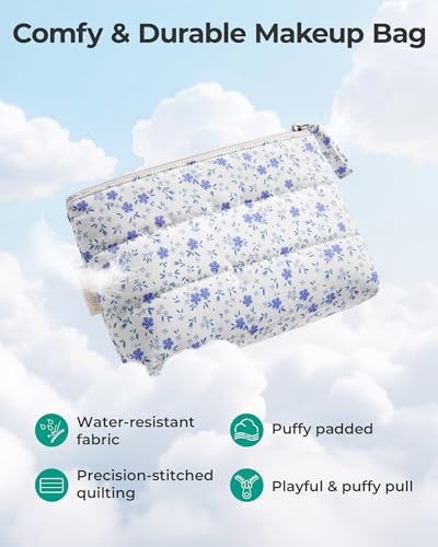 BAGSMART Small Makeup Bag, Machine Washable Puffy Cosmetic Pouch - color: Khaki Checkerboard