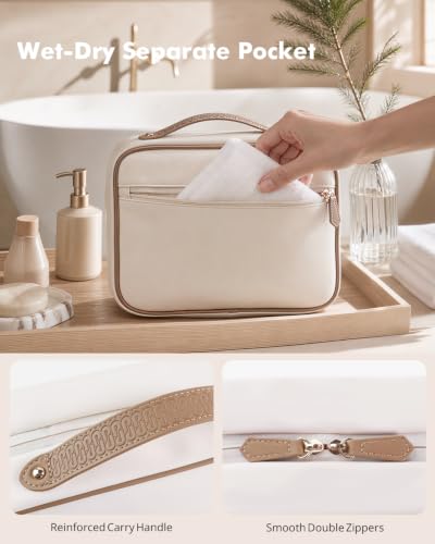 Prite Hanging Toiletry Bag for Women Waterproof Travel Makeup Bag - color: Beige, size: Medium