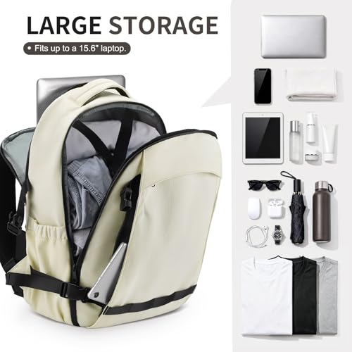 Travel Backpack for Women Men Lightweight Laptop Daypack Beige - color: Beige