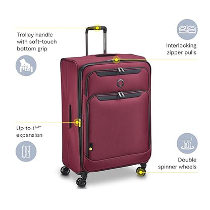 DELSEY PARIS Sky Max 3.0, 28 Inch Checked-Large Luggage, Burgundy | Checked-In Suitcase, Softside, Lightweight Durable Construction, Double Spinner Wheels, Soft Touch Carry handle - color: Burgundy, size: Checked-Large, 28 Inch