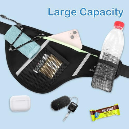 SooGree Men Women Sports Running Waist Bag, Waterproof Fanny Packs with Adjustable Belt, Waist Fanny Pack Bag with Water Bottle Holde for Running Hiking Walking Biking - color: GSP8807-Black