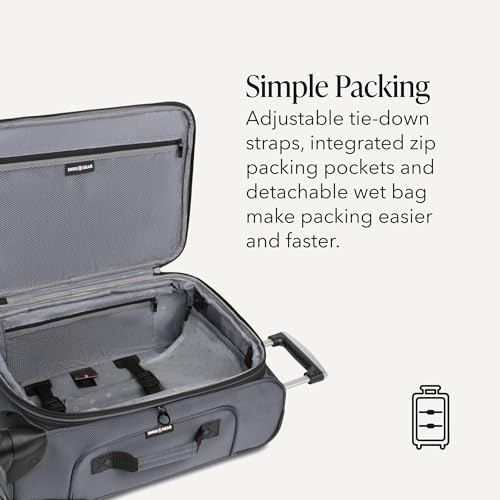 SwissGear Sion Softside Expandable Spinner Luggage Durable Lightweight Travel Suitcase, Dark Grey, 3-Piece Set (Carry-On/Medium/Large) - color: Dark Grey, size: 3-Piece Set (Carry-On/Medium/Large)
