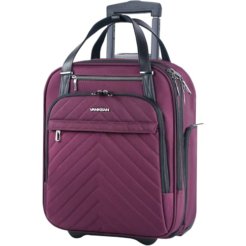 VANKEAN 16" Underseat Rolling Suitcase Travel Business Lightweight - color: Burgundy