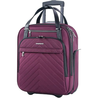 VANKEAN 16" Underseat Rolling Suitcase Travel Business Lightweight - color: Burgundy