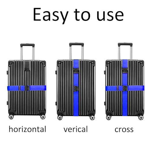 4 Pack Blue Luggage Straps, Adjustable Travel Belt for Suitcases, Secure Buckle Suitcase Accessories - color: Blue