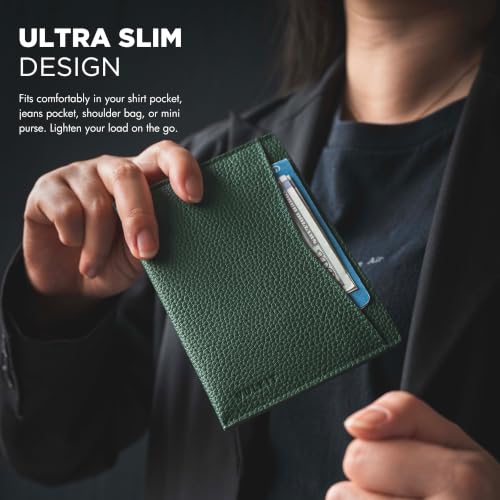 VULKIT Passport Cover Ultra Slim Design Leather Passport Sleeve RFID Blocking with 2 Card Slots, Anti-Theft Travel Essentials - color: Grain Forest Green