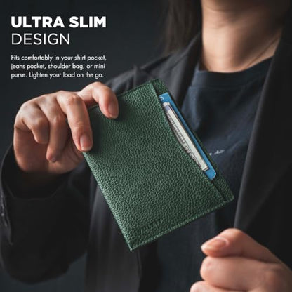 VULKIT Passport Cover Ultra Slim Design Leather Passport Sleeve RFID Blocking with 2 Card Slots, Anti-Theft Travel Essentials - color: Grain Forest Green