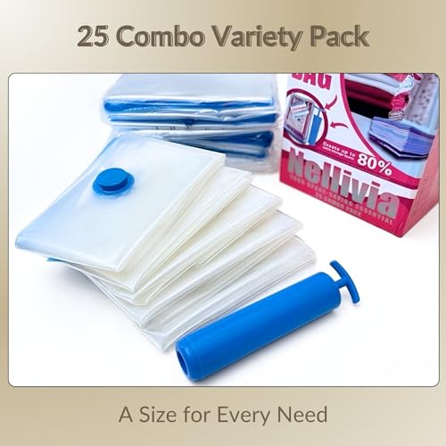 Vacuum Storage Bags with Hand Pump, Vacuum Seal Space Saver Bags, 25 Combo