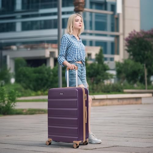 Luggage Sets 5 Piece, Lightweight Durable Hardshell Violet, 20/24/28" - color: Violet