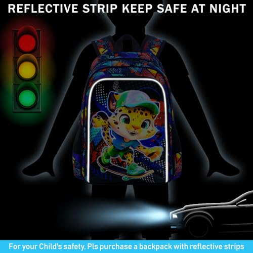 CCJPX 3Pcs Backpack for Boys, 16 Inch Preschool Elementary Kindergarten School Backpacks and Lunch Box - color: Black Leopard