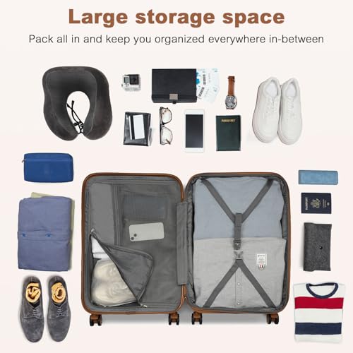 Kono Checked Luggage 28in Expandable Hardside TSA Lock Black - color: Black/Brown, size: Checked-large 28-inch