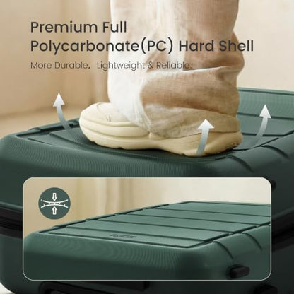 SHOWKOO G-Series Luggage set 3pcs, 100% PC Durable Hardshell Suitcase - color: ArmyGreen, size: 3-Piece Set (20/24/28in)