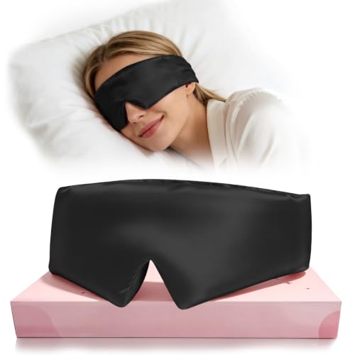 22Momme Silk Padded Sleep Eye Mask for Side Sleeper Men Women Black - color: Black