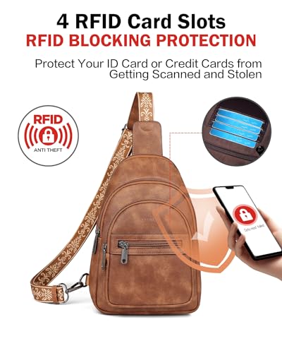 FADEON Sling Bag for Women, Designer Small Crossbody Bags, Adjustable Strap - color: 1 Brown Retro Style
