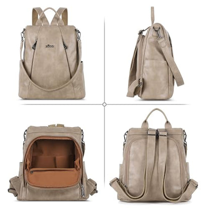 ZOCAI Backpack Purse for Women Medium Anti-Theft Backpacks Purses Design Leather Shoulder Bags with Removable Strap - color: Apricot