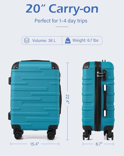 Coolife Hardside ABS Luggage, TSA Lock, Spinner Wheels, 20in Carry-On - color: blue, size: Small (20 In)