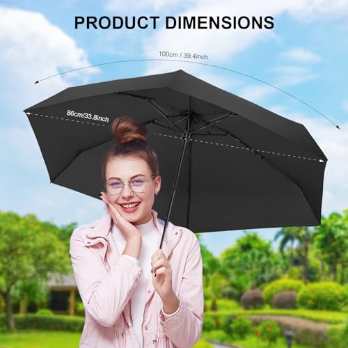Mini Umbrella for Travel with Case Small Compact Sun Rain Tiny for Purse - color: 1010.Black