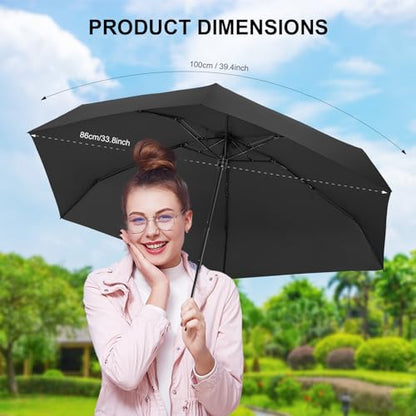 Mini Umbrella for Travel with Case Small Compact Sun Rain Tiny for Purse - color: 1010.Black
