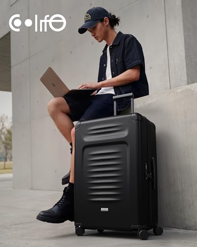Coolife Expandable Luggage with TSA Lock Large Checked Black - color: Black, size: 29 Inch-EXT