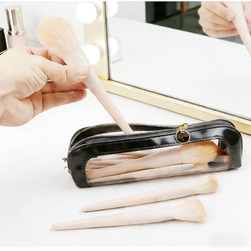 JMKEY PU Clear Waterproof Makeup Bag Double Side Travel Cosmetic Organizer - color: Black,Pink