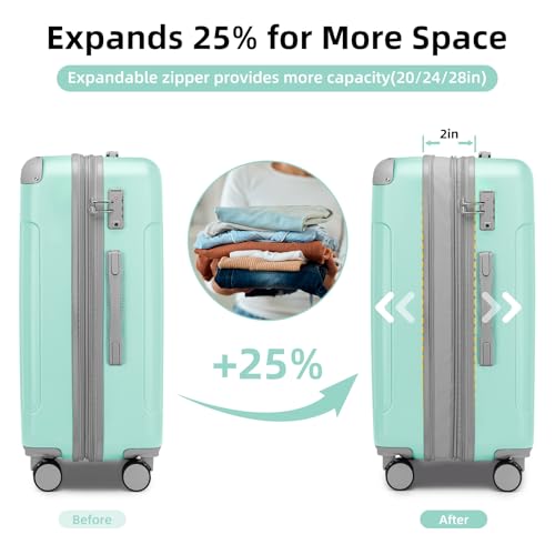 LARVENDER Luggage Sets 6 Piece, Expandable Suitcases Set with Wheels, Mint - color: Mint Green, size: 6 piece set