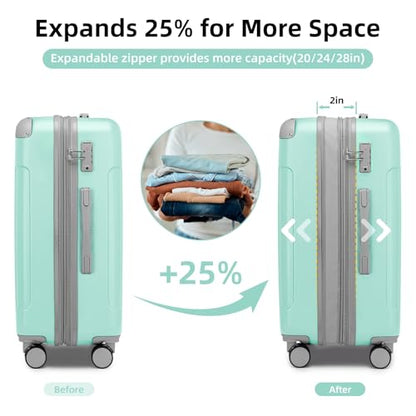 LARVENDER Luggage Sets 6 Piece, Expandable Suitcases Set with Wheels, Mint - color: Mint Green, size: 6 piece set