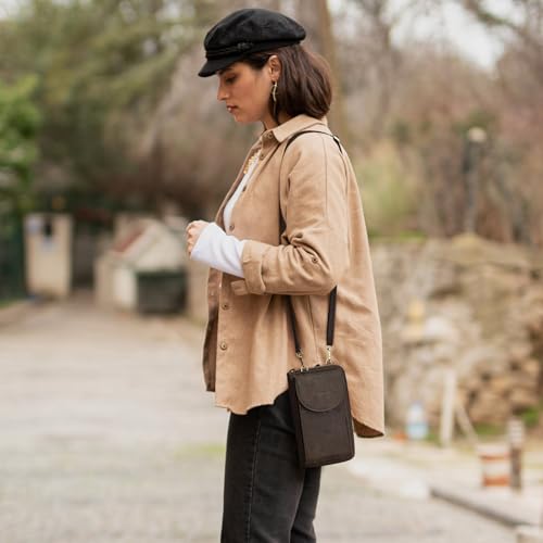 S-ZONE Small Crossbody Bags for Women Phone Purse RFID Blocking Wallet - color: Retro Coffee
