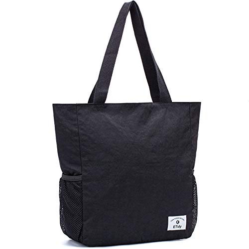 ETidy Large Capacity Foldable Tote Bag With Zipper | Water-resistant, Lightweight, Sandproof, Beach Bag, Gym Bag, Travel Shopping Bag - color: Black #