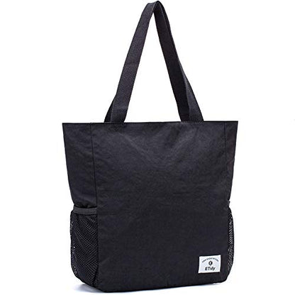 ETidy Large Capacity Foldable Tote Bag With Zipper | Water-resistant, Lightweight, Sandproof, Beach Bag, Gym Bag, Travel Shopping Bag - color: Black #