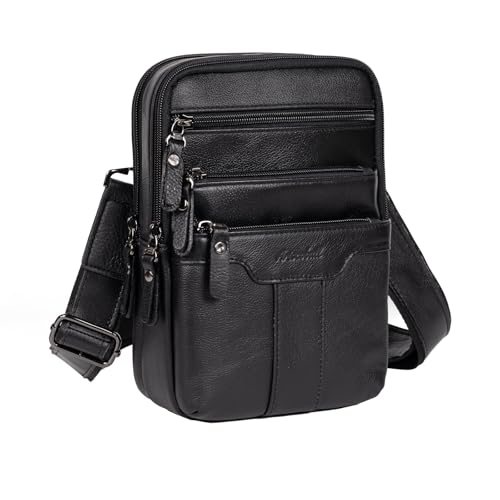 Leather Messenger Bag for Men, Small Leather Sling Shoulder Bag Messenger Pack for Men, Man Purse - color: Medium Black