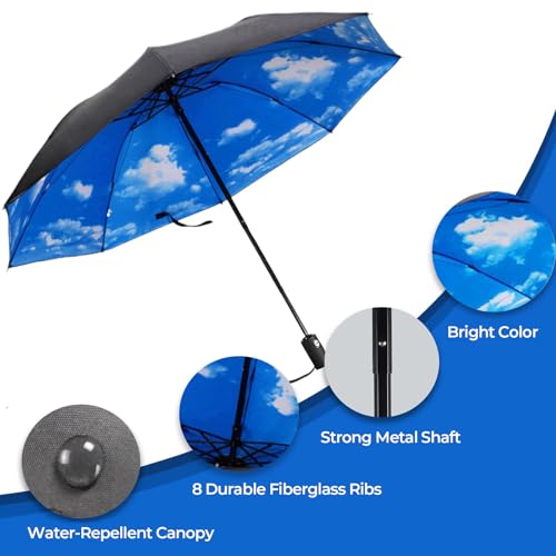 LLanxiry Compact Travel Umbrella, Windproof Automatic Umbrellas for Rain - color: High clouds (Auto)