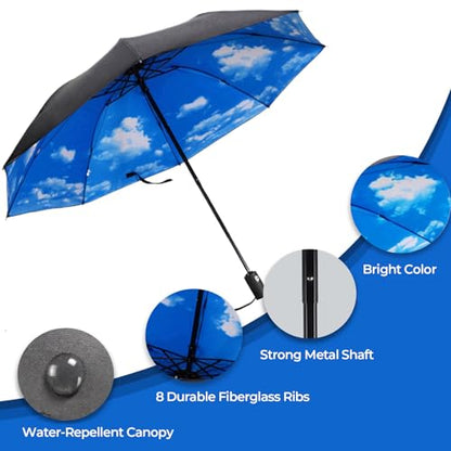 LLanxiry Compact Travel Umbrella, Windproof Automatic Umbrellas for Rain - color: High clouds (Auto)