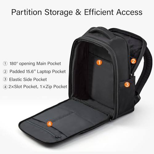 Hanke Expandable Travel Backpack 16 Inch, Full-Open Laptop Backpack, Black - color: Black, size: 16 Inch