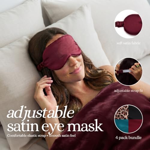 Satin Sleep Mask - 4 Pack - Black, Teal, Burgundy, Leopard - color: 4 Pack - Black, Teal, Burgundy, Leopard