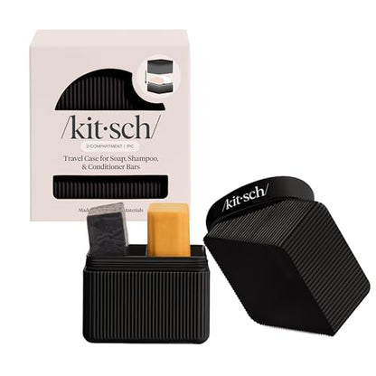 Kitsch 2-Compartment Travel Soap Case – TSA-Approved Bar Soap Holder - color: Black, size: 2 Compartment