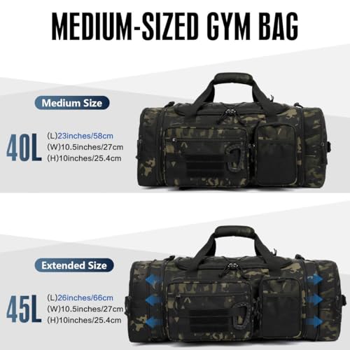 Tactical 체육관 및 여행 더플 백 백팩 남성용 밀리터리 스포츠 더플 백, 카모, 미디엄 스포츠 더플 백 - color: 카모