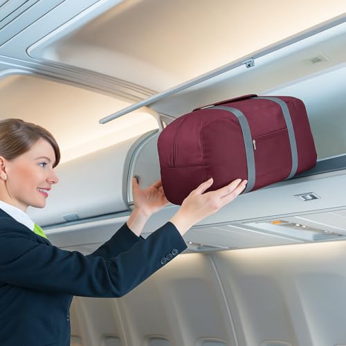 Lightweight Foldable Travel Duffel Bag – Compact Carry-On Luggage for Overnight Trips, Unisex Weekender Bag (Wine red) - color: Wine red