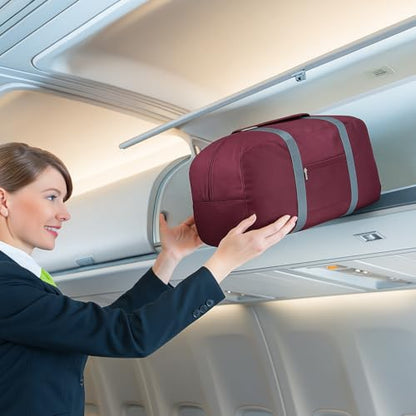 Lightweight Foldable Travel Duffel Bag – Compact Carry-On Luggage for Overnight Trips, Unisex Weekender Bag (Wine red) - color: Wine red