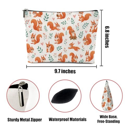 Cute Red Squirrel Leaf Floral Makeup Bag, Cosmetic Bags for Women - color: Cute Squirrel 442