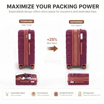 Rosamo 6-Piece Hard Shell Expandable Luggage Set, Airline Approved Carry-On - color: Red