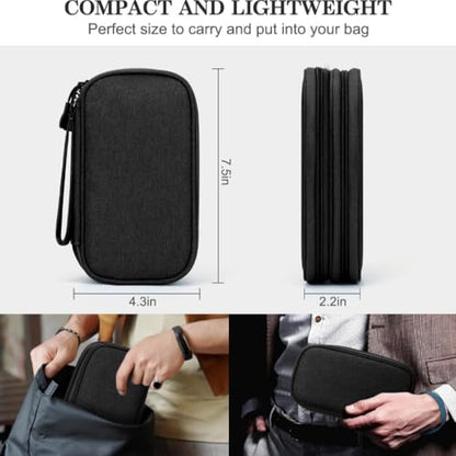 Electronic Organizer Travel USB Cable Accessories Bag/Case, Double Layers Waterproof for Power Bank,Charging Cords,Chargers,Mouse,Earphones Flash Driver Gray