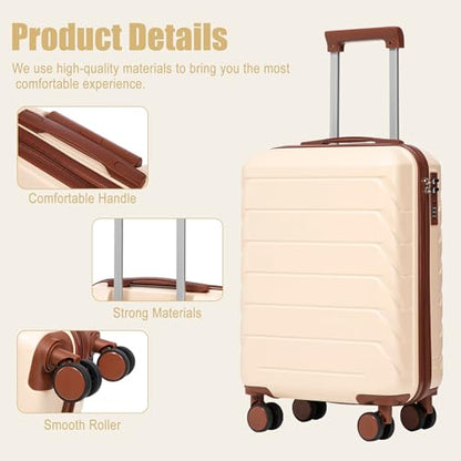20 Inch ABS Hard Shell Travel Checked Luggage With Combination Lock, Beige - color: Beige, size: 20 Inch