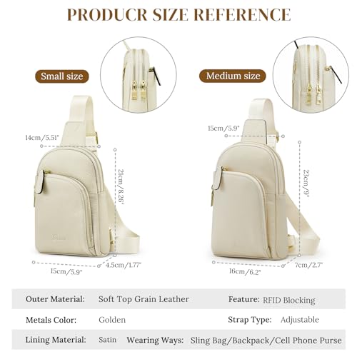 S-ZONE Genuine Leather RFID Blocking Small Sling Bag Women Crossbody Fanny Packs - color: Off-white, size: Small