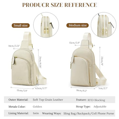 S-ZONE Genuine Leather RFID Blocking Small Sling Bag Women Crossbody Fanny Packs - color: Off-white, size: Small
