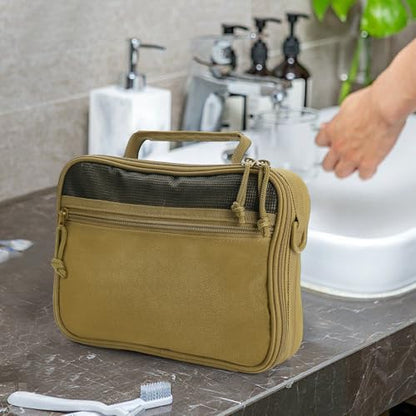 Hanging Toiletry Bag for Men,Men's Travel Essential,Travel Dopp Kit - color: Khaki