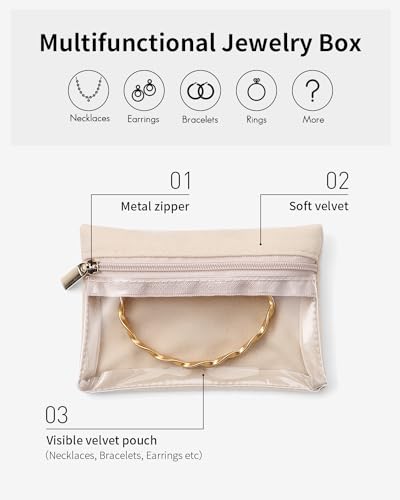 VLANDO Travel Jewelry Pouch, 6pcs Clear Velvet Zipper Bag - color: A.6 PCS