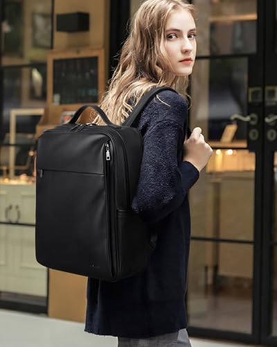 MASINTOR 15.6 inch PU Leather Laptop Backpack Purse for Women - color: Black