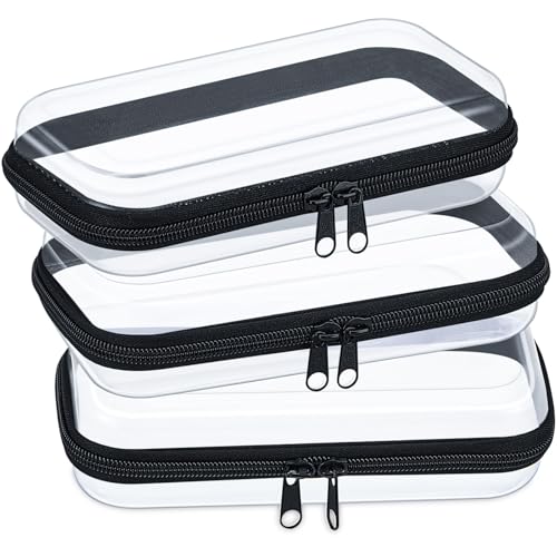 Hoolerry 3 Pcs Clear Hard Zipper Case Plastic Zipper Pouch, Black, S - color: Black, size: S